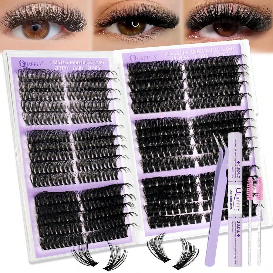 570 Pcs DIY Lash Clusters Kit, 30D~100D Pre Map Volume Eyelash Clusters Kit,Mix Lengths Individual Extensions With Dual End Bond And Seal And Tweezers For DIY At Home Use (8-16mm ) - màu đen - Xem 1