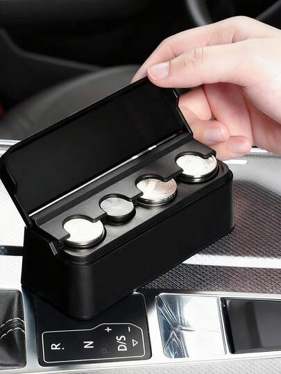 Coin Box - With Special Adhesive Backing For Car, No Damage To The Car, No Marks, Car Coin Storage Box (Black)Suitable For Car Coin Storage Box, Universal Storage Coin Counter, Car Truck Accessories, Black Plastic Coin Storage Container Box, Christmas, New Year, Gift