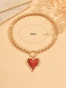 1 件 Chunky Jewelry 奢华重金属项链，夸张个性化红色大心形吊坠项链，独特设计女士粗链项链，适合日常佩戴、约会、派对、音乐节 - 彩色 - 查看 4