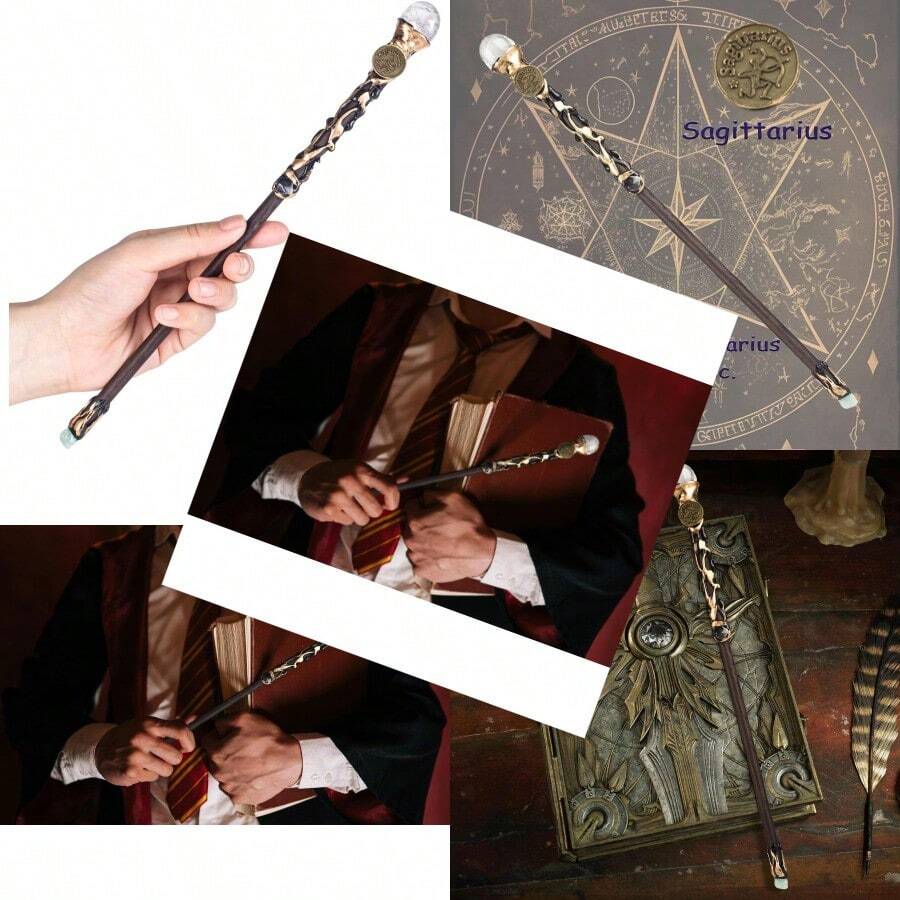 Sagittarius Wand Clear Quarz Crystal Magic Crystal Wand Sagittarius Gifts Handcrafted Witch Fairy Wizard Zodiac Wand Sorcerer Cosplay Accessories Party Stage Costume Wands - 白射手座 - 查看 1