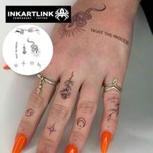 INKARTLINK Temporary Tattoos, Various Elements Like Snake, Rose, Moon, Waterproof Long-Lasting 1-2 Weeks, Realistic Tattoo Appearance, Botanical & Symbol Tattoos - Black - View 2