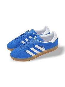 Adidas Giày thể thao nam Gazelle Indoor Casual Sneakers đế ngoài bằng da lộn màu cao su, gót tương phản, sọc thoải mái, tập thể dục hàng ngày, màu xanh navy JI2061 - Xanh và Trắng - Xem 3
