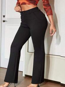 HOMEYEE Pantalones retro casuales y elegantes para mujer de talla grande, adecuados para negocios, trabajo, uso diario y vacaciones - Negro - Ver 5