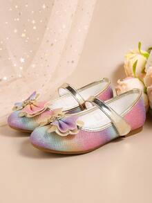 女童优雅蝴蝶结玛丽珍平底鞋，适合派对、圣诞节活动，秋冬搭配连衣裙 - 彩色 - 查看 6