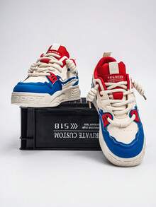 Neue Herren Lässig Nischen Low-Top Design Sneaker, vielseitige Dicksohlen Sportschuhe, modische Farbblockung Lässig Schuhe - Blau - Übersicht 5