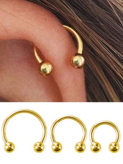 3 pezzi di orecchini a cerchio in acciaio inossidabile a forma di mezzaluna per naso e setto nasale da donna, anello per cartilagine elicoide placcato in oro 14K come regalo di gioielli per piercing al corpo di donne e uomini