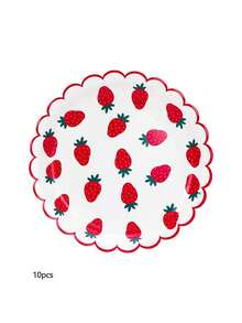 10pcs/20pcs/50pcs Strawberry Scalloped Tableware Set Pink Red Strawberry Flower Disposable Plates Floral Shaped 7 Inch Cake Plates 9 Inch Dinner Plates For Spring Summer Fruit Babe Shower Party Table Supplies - Multicolor - View 11