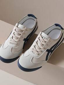 女士多功能时尚休闲鞋，平底系带圆头橡胶底休闲运动鞋，黑卡其色拼接，日常百搭鞋款，尺码36-41，时尚护趾鞋