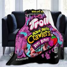 1 buc. Pătură din fleece Trolli Brand Sour Brite Crawlers, pătură mov, pătură pentru ambalarea bomboanelor, pătură drăguță pentru fete, fabricată din flanel, moale la atingere, funcțională caldă, pătură practică pentru dormitor, sufragerie, decor de Crăciun, somn de noapte/picnic la birou