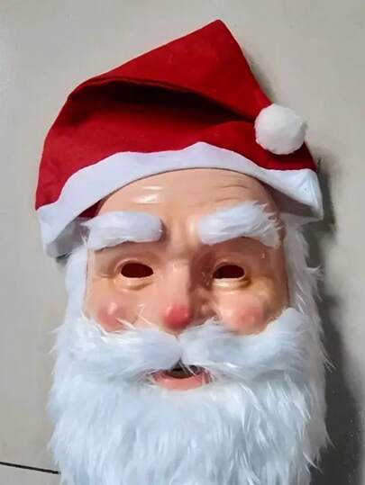 1pc Santa Claus White Beard Mask - Christmas Old Man Red Hat Headpiece, Unisex Costume Party Mask, Christmas Themed, Christmas Party Supplies, Christmas Decorations