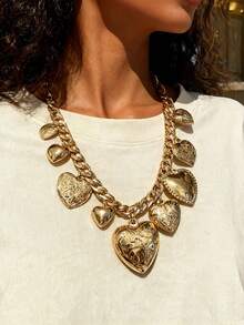 1 Set Punk Retro Minimalist 3D Heart Pendant Necklace & Bracelet, Casual Street Style For Women