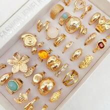 20pcs/Pack Luxury Faux Pearl Inlaid Alloy Women's Ring Set, Elegant Exaggerated Flower & Starfish Mixed Styles, Multi-Piece Open Adjustable Rings For Party, Wedding, Daily Wear, Fashion Jewelry Gift, Random Assortment