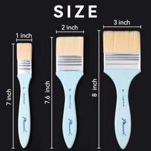 Flat Paint Brush Set - 3 Sizes Nylon Large Paint Brushes For Acrylic Painting Gouache Wood Furniture Gesso Varnishes And Wall - 藍色 - 查看 2