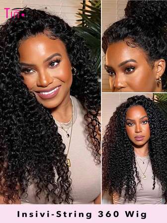  Peluca de cabello humano con frontal de encaje sin pegamento, onda profunda, 360 grados, con cordón invisible de Tinashe Hair