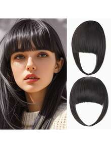 夹式刘海接发 - 4.7 英寸厚法式细长假刘海，金色挑染，合成假发刘海，双夹式，自然日常佩戴假发（5 种颜色可选） - 彩色 - 查看 8