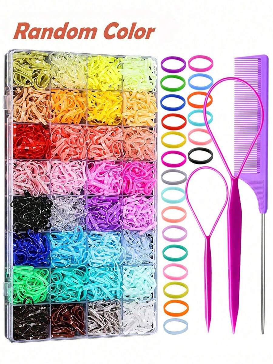 1003pcs Random Color Elastic Hair Ties, 32 Colors Mini Hair Scrunchies, Soft Little Girls Hair Bands, Hair Accessories Set - Multicolor - View 1