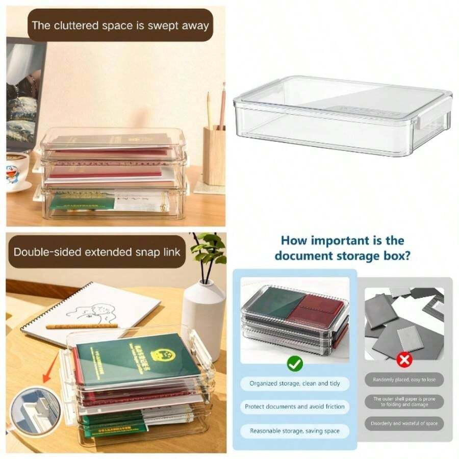 Organizador De Almacenamiento De Archivos De Plstico Transparente Caja De Almacenamiento De Documentos Contenedor Almacenamiento Ligero Impermeable Papel Fotogrfico Caja Portatil - predeterminado - Ver 1