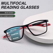 3pcs Multi-Focus Photochromic Reading Glasses, 2-In-1 Progressive Lenses For Distance & Near Vision, Flexible & Durable TR Temples, Classic Rectangular Frame, Comfortable Multifocal Readers - 2 Gray + Red - View 4