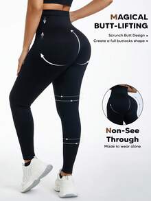 Women's Compression Leggings Yoga Pants Butt Lifting Seamless High Waist Tummy Control Stretchy Shapewear - Black - View 3