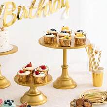 Gold Cake Stand Set Of 3 (8, 10 And 12 Inch Plates) For 6-10 Inch Cakes, Perfect Dessert Table Set, Cupcake And Cake Stand For Parties, Weddings - Gold - View 3