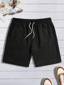 Linen Shorts, Casual, Fashionable, Versatile, Adjustable Waist, Various Colors - Black - View 6