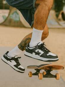 StreetWear Sneakers New Low Sole Skate Shoes Star Sports Women's And Men's Breathable Walking New Arrival Stylish Casual Sneakers Outdoor Street - đen/trắng (sao) - Xem 1