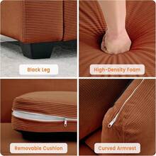 Sofá Moderno de Pana 83" para 3 Personas, Asiento Profundo, Reposabrazos Anchos, Fundas Lavables, Sillón Cómodo para Sala, Recámara o Espacios Pequeños, Naranja - Naranja - Ver 4