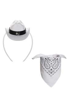 2pcs Cowboy Hat Headband Cowgirl Mini Hat Headbands With Bandana For Women Halloween Birthday Party Favor