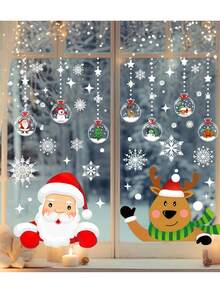 Pegatinas de ventana navideñas, pegatinas de copos de nieve, pegatinas de copos de nieve, Papá Noel y renos de dibujos animados para decoración de fiestas, pegatinas estáticas de invierno para ventanas, pegatinas navideñas, adecuadas para decoración de fiestas navideñas, pegatinas de ventana de invierno, decoración de fiestas - Multicolor - Ver 14