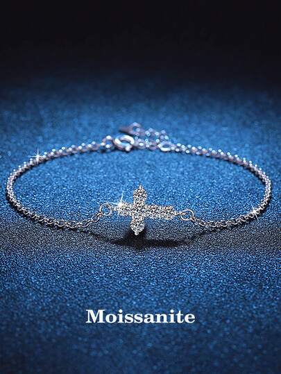 BLOVEMEE 1pc Luxury 925 Sterling Silver 0.6 Carat Moissanite Bracelet, Suitable For Commute, Party, Vacation, Birthday, Valentine's Day, Mother's Day, Wedding Anniversary, Christmas, Jewelry Gift For Women