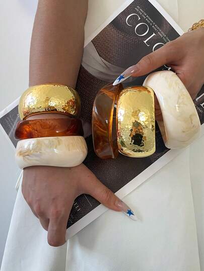 3pcs Unique Cuff Bracelets,Gold Bangles,Wide Bangles, Big Chunky Bracelet, Bracelet Set, Wide Bracelet, Luxury And Elegant Style For Her