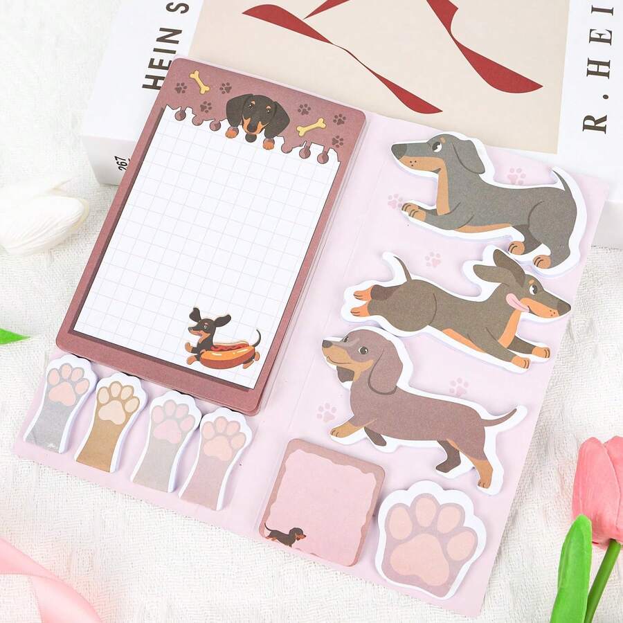 [Süßes Dackel Haftnotizen Set] Beinhaltet verschiedene Dackel und Pfoten-förmige Haftnotizen, selbstklebend und leicht abzureißen, glatte Beschriftung, in unterschiedlichen Größen, geeignet für Büro-Notizen, Tagebuch-Dekoration, ein sinnvolles Geschenk für Hundeliebhaber~