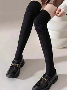 1/5 pares de calcetines altos hasta la rodilla de unicolor y holgados, versátiles para otoño/invierno, calcetines cálidos - Multicolor - Ver 5
