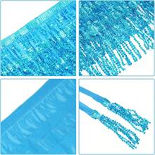 Sequin Belly Dance Scarf Tassel Wrap Sparkly Fringe Skirt With Pair Heart Party Rave Costume Women - 藍色 - 查看 5