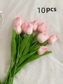 1/5/10支装逼真渐变粉色人造郁金香，质感栩栩如生，适用于家居装饰、情人节礼物、酒店、派对、婚礼、餐桌装饰，优雅无异味 - 白粉紅色 - 查看 12