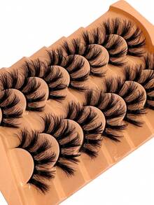 7 Pairs 3D Cartoon Eyelashes, Natural Looking Fluffy & Thick Eyelashes, D Curl Russian Volume Reusable Dramatic False Eyelashes, Suitable For Beginners