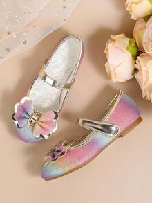 女童优雅蝴蝶结玛丽珍平底鞋，适合派对、圣诞节活动，秋冬搭配连衣裙 - 彩色 - 查看 4