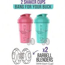 2 Pack 20oz Shaker Bottles With Stainless Steel Balls Leakproof Odor Resistant For Protein Smoothies Gym Travel Halloween Fitness Gift - Pink / Turquoise - View 3