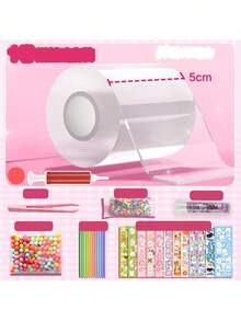 Shiny Nano Tape Bubbles DIY Set, Includes Dual Pink & Blue Glitter Tapes, Glitter Pump, Sequins, Stickers, Straws, Random Selection - Creative Multi-Piece Gift Set, Suitable For Birthday, Carnival, Christmas, Halloween Parties