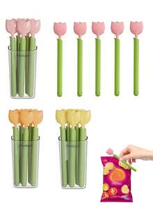 5 kẹp túi đựng thực phẩm hình hoa tulip có hộp đựng, kẹp niêm phong túi đựng đồ ăn nhẹ, kẹp túi đựng thực phẩm trong tủ lạnh, kẹp niêm phong sáng tạo, kẹp niêm phong tủ lạnh từ tính, kẹp đóng gói thực phẩm và hộp đựng, kẹp niêm phong chống ẩm và giữ tươi - Nhiều màu - Xem 11