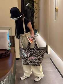 1 Personalized Women's Shoulder Bag, Custom Name Embroidery Crossbody Bag, Large Capacity Leopard Print Casual Handbag, Tote Bag, Shopping Bag, Suitable For Daily Use, Can Be Used As Family, Friends, Christmas, Easter, Spring Festival, Minimalist, Commuter, Business Casual, Basic, Customized, Personalized, Unique, Customized, Ideal Gift - Brown - View 6