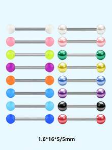 16pcs Luminous Ball & Faux Pearls Tongue Nail Rings And Nipple Rings Set Body Piercing Jewelry Set For Women Men, Accessory For Wonderful Gifts