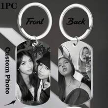 定制雕刻照片/文字钥匙扣 - 个性化激光雕刻心形钥匙圈，耐用金属钥匙扣，男女通用，情人节、圣诞节、家庭礼物，黑色，钥匙扣配件，浪漫礼物，优雅配饰，高品质雕刻，个性化双面照片玻璃钥匙扣