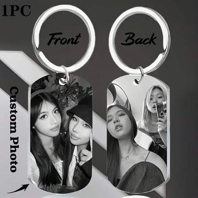 Anpassad graverad foto-/textnyckelring - Personlig lasergraverad hjärtformad nyckelring, slitstark metallnyckelring, unisex, alla hjärtans dag, jul, familjegåva, svart, nyckelringstillbehör, romantisk present, elegant accessoar, högkvalitativ gravyr, personlig dubbelsidig fotoglasnyckelring