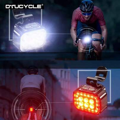 Luce ricaricabile per bicicletta, 8+12 modalità super luminose, luci per bicicletta per guida notturna/ in bicicletta, luci anteriori e posteriori con catarifrangente, durata della batteria fino a 58 ore