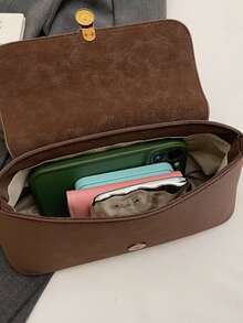 Women's Retro Soft PU Leather High-End One Shoulder Underarm Bag With Shell-Shaped Metal Decor, Fashionable Handbag, Small Square Saddle Bag Design, Suitable For Women's Daily Use, Parties, Gatherings, Travel