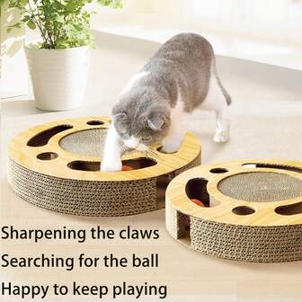 1个12.9x2.1英寸互动式猫抓板，带坡道 - 加厚瓦楞纸材质，多层平台，圆形抓挠面 - 室内/室外均可使用，适合所有猫咪 - 集抓柱和游戏中心于一体，时尚设计，坚固耐用，是圣诞节/新年送给猫咪的绝佳礼物