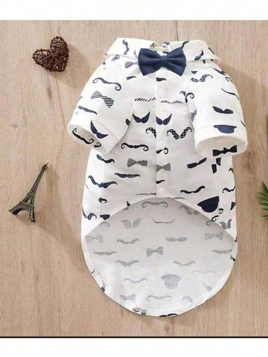 Gentleman Casual Bow Tie Shirt Pet Dog Clothes, Suitable For Small Dogs, All Season Wear, Anti-Shedding, For Cats, Chihuahua, Poodle, Holiday Party Supplies