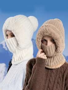 1 件 WarmthMax 保暖内衬针织帽 - 防风、保暖、护耳、连帽围脖、透气、吸湿排汗，寒冷天气万圣节冬季秋季户外骑行必备 - 彩色 - 查看 4