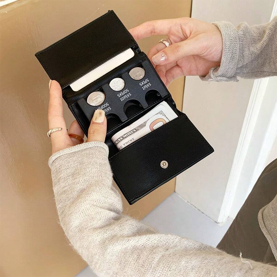 Portafoglio unisex in stile giapponese, a tre ante, in pelle PU, con scomparti per monete, carte e banconote, rimovibile, portamonete, portafoglio mini, portafoglio piccolo, adatto sia per uomo che per donna